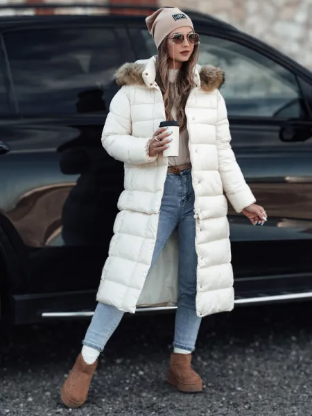 Women's winter quilted jacket with hood CROMBILA white Dstreet