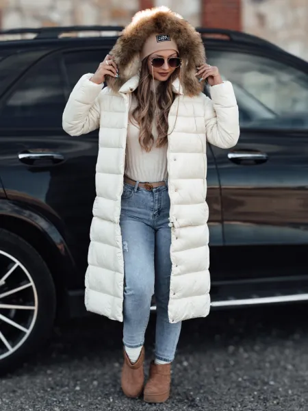 Women's winter quilted jacket with hood CROMBILA white Dstreet