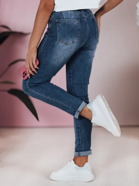 Spodnie damskie jeansowe slim fit średni stan FLEXI granatowe Dstreet