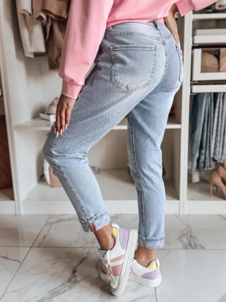 Spodnie damskie jeansowe mom fit DEMILOVE niebieskie Dstreet