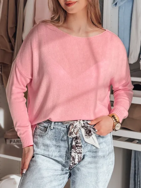 Sweter damski one size oversize gładki SENZIA różowy Dstreet