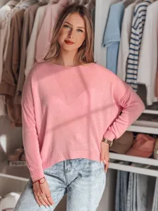 Sweter damski one size oversize gładki SENZIA różowy Dstreet