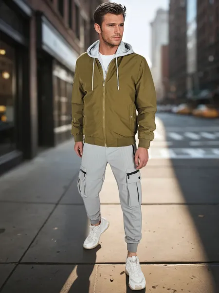 Pánska bomber bunda s kapucňou, zelená