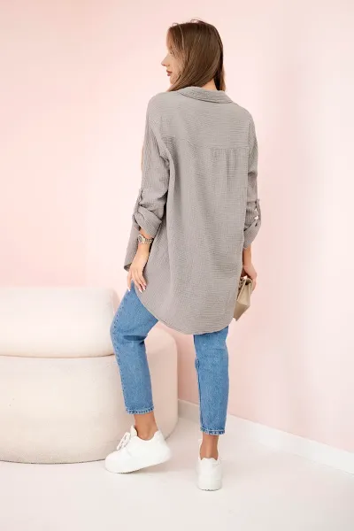 Legínovo Bavlnená mušelínová oversize košeľa svetlo béžová Farba: Olivová, Veľkosť: UNI