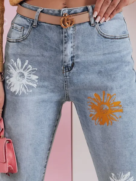 Dámske slim fit rifle s kvetinovým vzorom