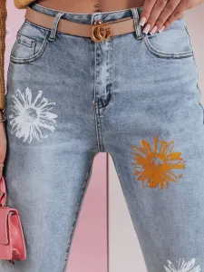 Dámske slim fit rifle s kvetinovým vzorom