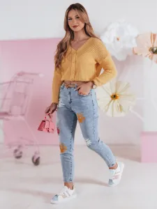 Dámske slim fit rifle s kvetinovým vzorom
