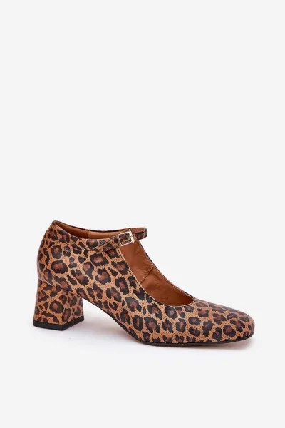 Kožené Lodičky Na Podpätku V Leopardom Vzore Laura Messi 2936 Hnedé