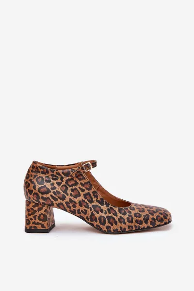 Kožené Lodičky Na Podpätku V Leopardom Vzore Laura Messi 2936 Hnedé