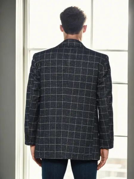 PLT9206 DEWBERRY MEN'S COAT-PATTERNED NAVY BLUE