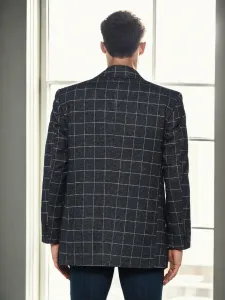 PLT9206 DEWBERRY MEN'S COAT-PATTERNED NAVY BLUE