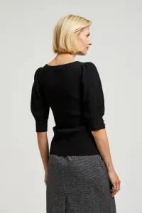 Women's ribbed blouse with gathered sleeves MOODO - black
