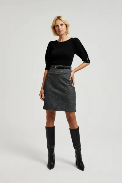 Women's ribbed blouse with gathered sleeves MOODO - black