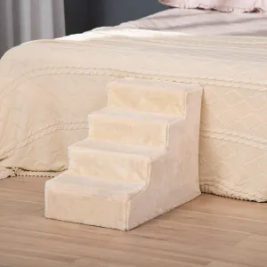 PawHut Schůdky pro psy s plyšovým potahem, čtyřstupňové, béžové