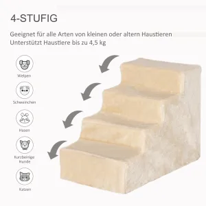 PawHut Schůdky pro psy s plyšovým potahem, čtyřstupňové, béžové