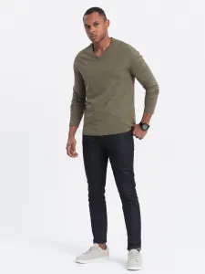 Pánske tričko s dlhým rukávom OMBRE Longsleeve OM-LSBL-0108 V-2 dark olive