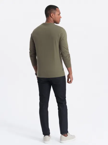 Pánske tričko s dlhým rukávom OMBRE Longsleeve OM-LSBL-0108 V-2 dark olive