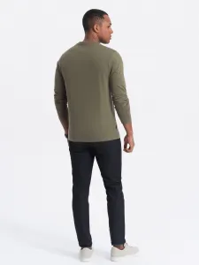 Pánske tričko s dlhým rukávom OMBRE Longsleeve OM-LSBL-0108 V-2 dark olive