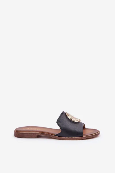 Lewski Shoes Kožené Šľapky S Dekoráciou Na Plochom Opätku Zazoo