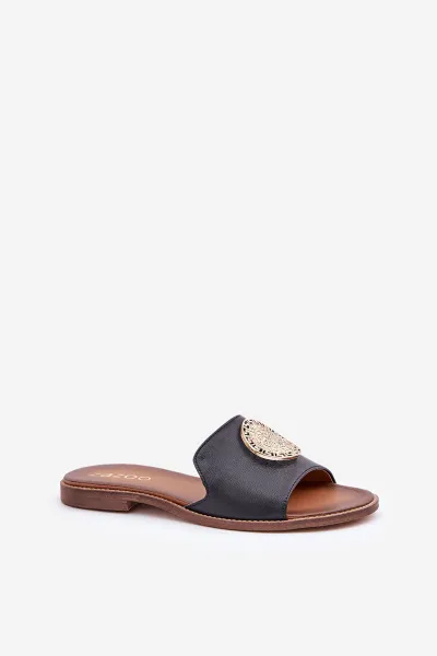 Lewski Shoes Kožené Šľapky S Dekoráciou Na Plochom Opätku Zazoo