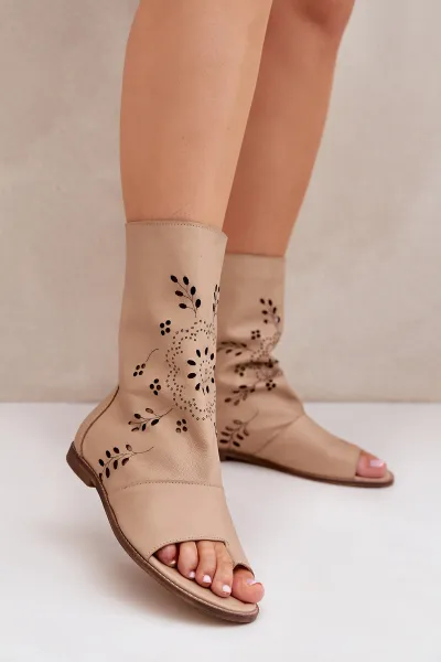 Lewski Shoes Zazoo 3437 Dámske Kožené Sandále S Zipsom Béžové