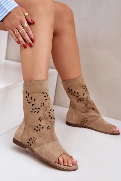 Lewski Shoes Zazoo 3437 Dámske Semišové Sandále S Zipsom Béžové
