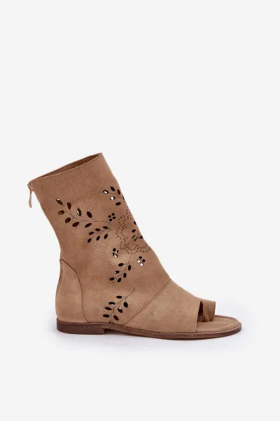 Lewski Shoes Zazoo 3437 Dámske Semišové Sandále S Zipsom Béžové