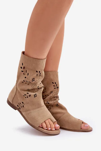 Lewski Shoes Zazoo 3437 Dámske Semišové Sandále S Zipsom Béžové
