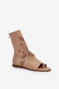 Lewski Shoes Zazoo 3437 Dámske Kožené Sandále S Zipsom Béžové
