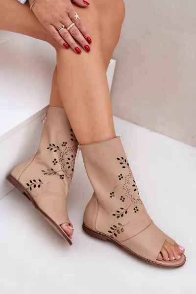 Lewski Shoes Zazoo 3437 Dámske Kožené Sandále S Zipsom Béžové