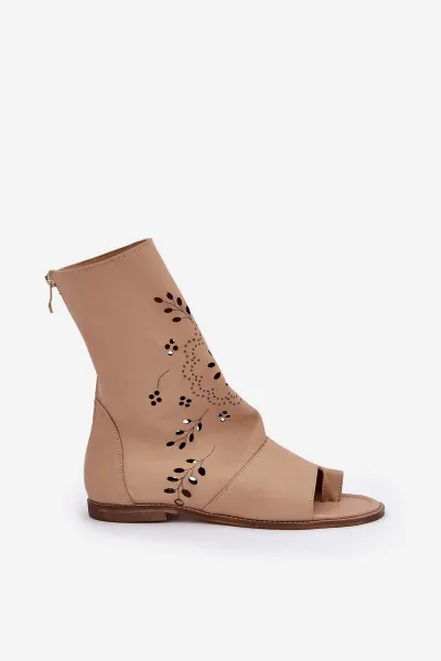 Lewski Shoes Zazoo 3437 Dámske Kožené Sandále S Zipsom Béžové