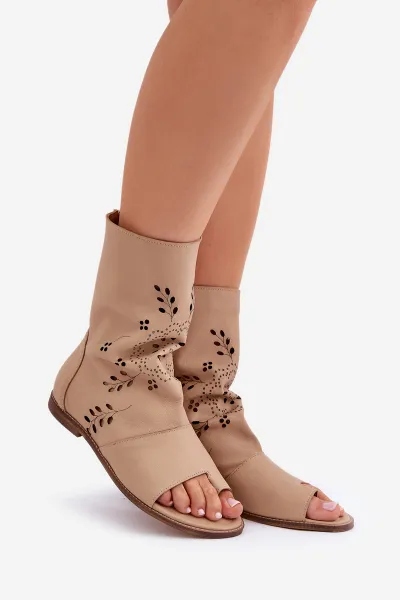 Lewski Shoes Zazoo 3437 Dámske Kožené Sandále S Zipsom Béžové