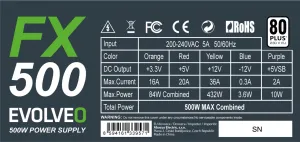 EVOLVEO FX 500 , zdroj 500W ATX, 14cm, tichý, 80+, bulk, záruka 3 roky