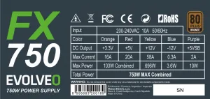 EVOLVEO FX 750 , zdroj 750W ATX, 14cm, tichý, 80+ bronze, bulk, záruka 3 roky