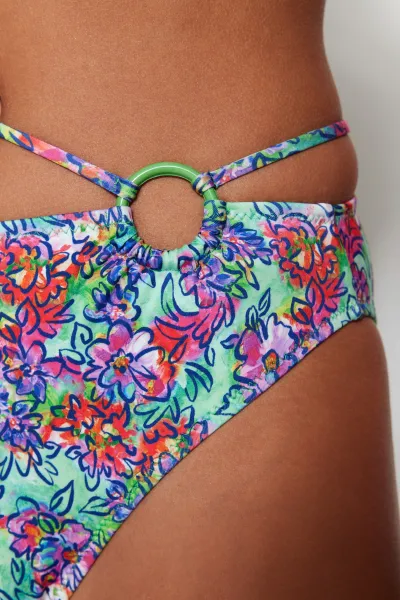 Trendyol Kvetinové vzorované doplnky Vysoký pás Normálna noha Bikiny Spodná časť