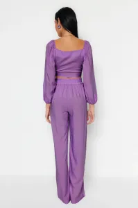 Trendyol Lilac Woven Tied Blouse Trousers Beach Set
