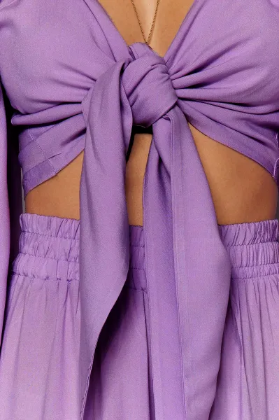 Trendyol Lilac Woven Tied Blouse Trousers Beach Set