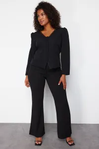 Trendyol Curve Black Lace V-Neck Buttoned Plus Size Woven Blouse