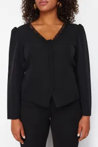 Trendyol Curve Black Lace V-Neck Buttoned Plus Size Woven Blouse