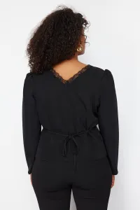 Trendyol Curve Black Lace V-Neck Buttoned Plus Size Woven Blouse