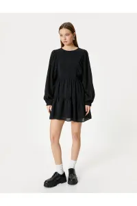 Koton Balloon Sleeve Mini Dress Long Sleeve Round Neck Lined Tiered