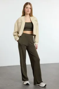 Trendyol Khaki Wide Leg/Relaxed Cut High Waist Flexible Trousers