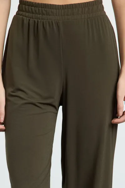 Trendyol Khaki Wide Leg/Relaxed Cut High Waist Flexible Trousers