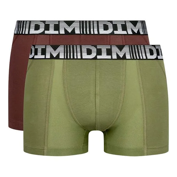 DIM COTTON 3D FLEX AIR BOXER 2x - Pánske boxerky 2ks - green - dark brown