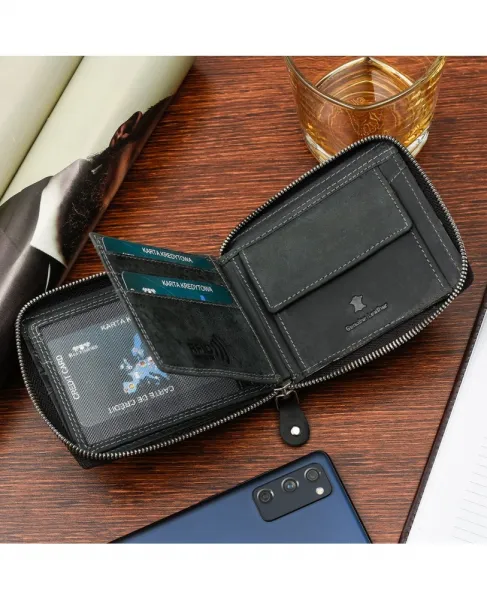 Beltimore Pánska kožená peňaženka RFiD nubuková čierna  H01 Material: Pravá koža