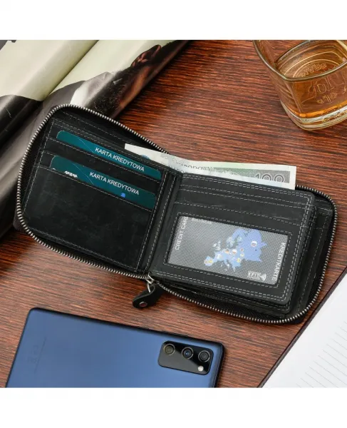 Beltimore Pánska kožená peňaženka RFiD nubuková čierna  H01 Material: Pravá koža