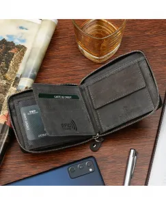 Beltimore Pánska kožená peňaženka RFiD nubuková sivá H01 Material: Pravá koža