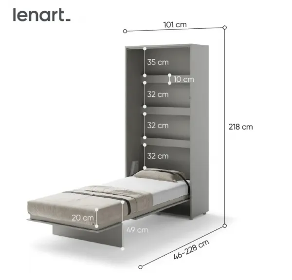 Dig-net nábytok Sklápacia posteľ Lenart BED CONCEPT BC-03 sivá | 90 x 200 cm