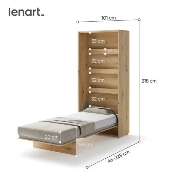 Dig-net nábytok Sklápacia posteľ Lenart BED CONCEPT BC-03 dub artisan | 90 x 200 cm