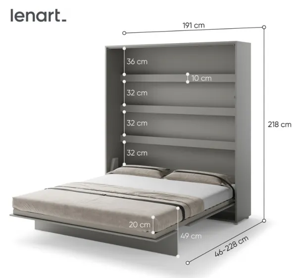 Dig-net nábytok Sklápacia posteľ Lenart BED CONCEPT BC-13 sivá | 180 x 200 cm